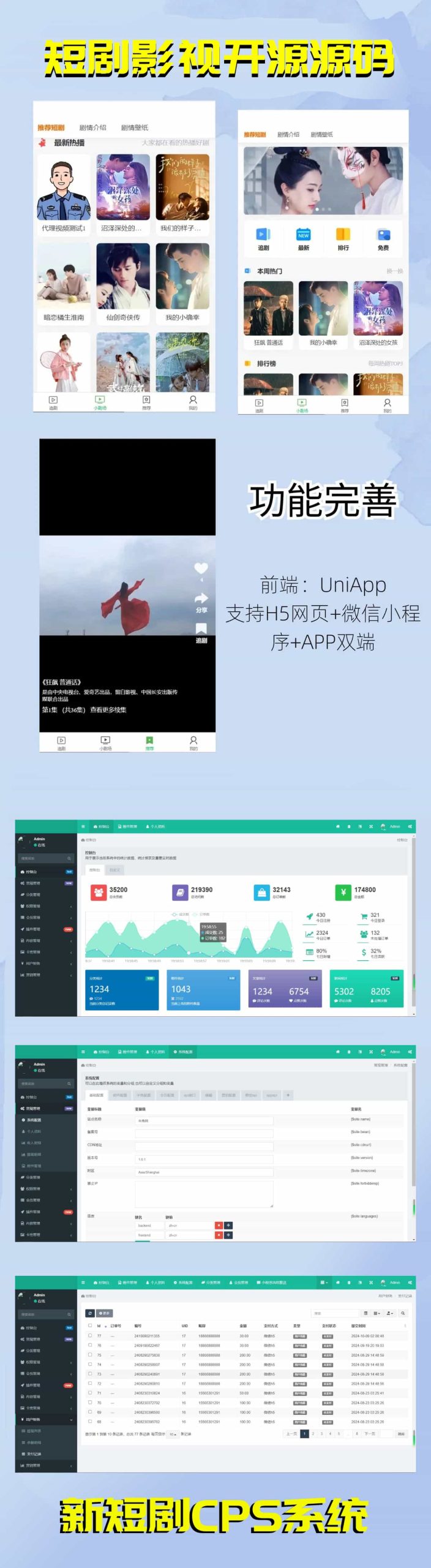 更新版】短剧影视开源源码，微信小程序H5网页付费模式会员系统(图1)