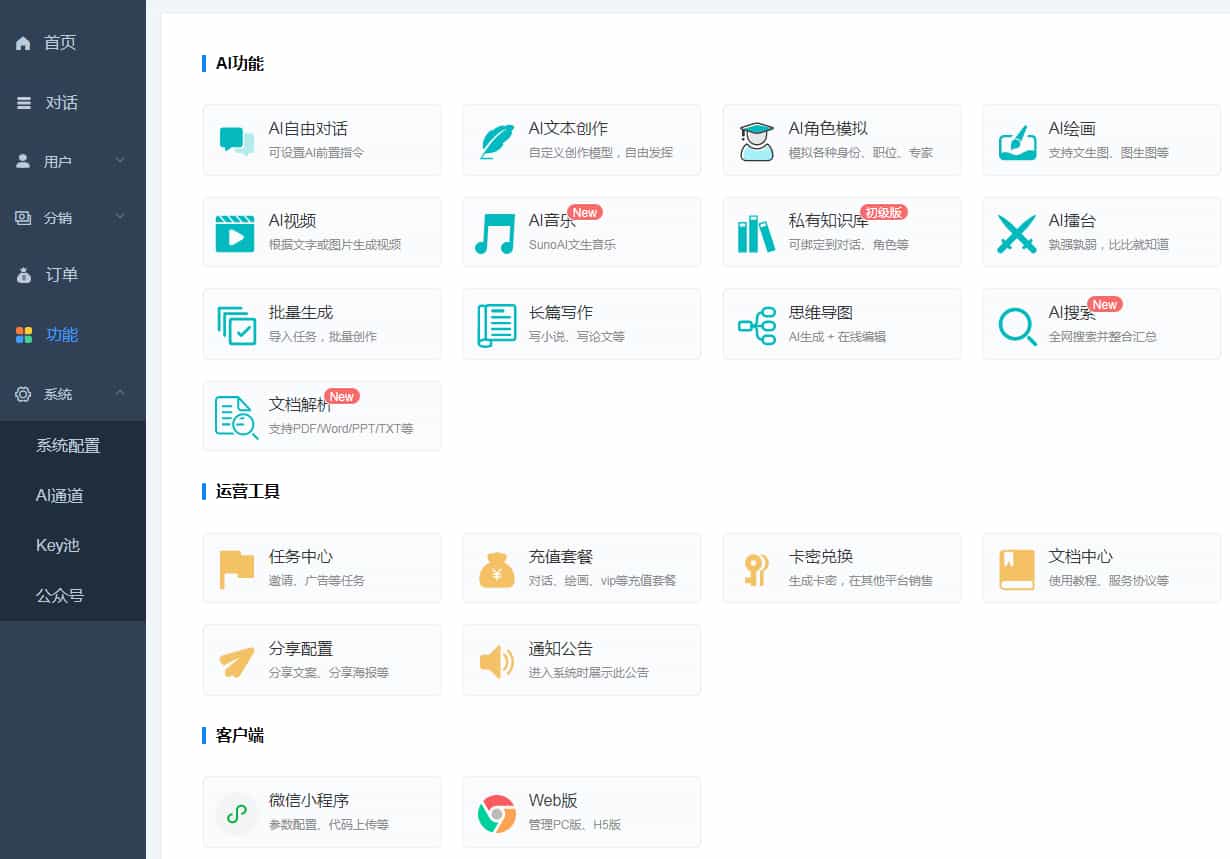 ChatGPT付费创作系统V3.0.6独立版 WEB+H5+小程序端 （新增AI全网搜索+文档解析+豆包AI通道）(图3)